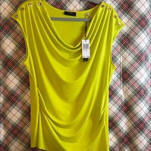 Tahari Bright Yellow Draped Blouse